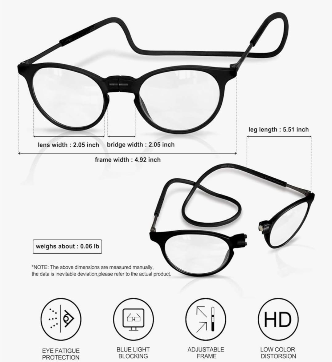 Lunettes de blocage de la lumière bleue – Lunettes de lecture avec connexion avant – Cordon réglable anti-fatigue oculaire – Lecteur de télévision pour homme et femme