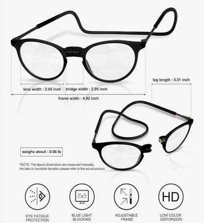Lunettes de blocage de la lumière bleue – Lunettes de lecture avec connexion avant – Cordon réglable anti-fatigue oculaire – Lecteur de télévision pour homme et femme