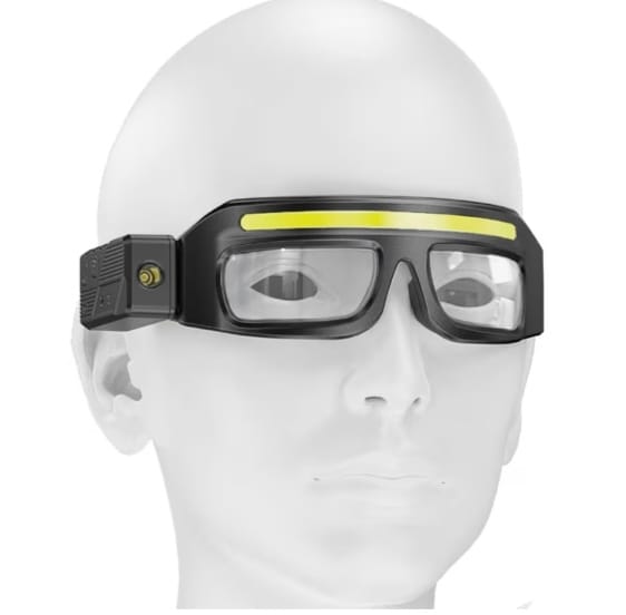 Lampe frontale intégrée à lunettes, LED COB 1000LM, étanche, USB, avec capteur de mouvement, idéale pour la pêche nocturne et le cyclisme.