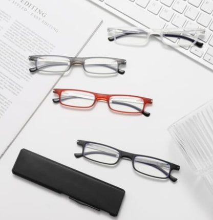 Lunettes de lecture pliantes ultra minces pour femmes et hommes lecteurs compacts TR90 bloquant la lumière bleue avec étui plat mince portable