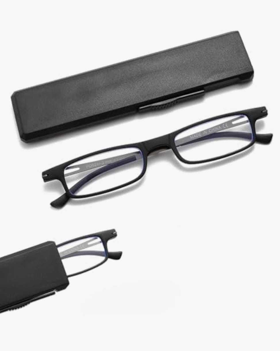 Lunettes de lecture pliantes ultra minces pour femmes et hommes lecteurs compacts TR90 bloquant la lumière bleue avec étui plat mince portable