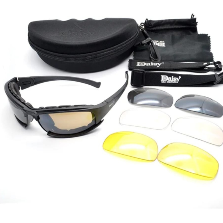 Lunettes de tir et de randonnée pour homme, modèle Daisy Tactical, polarisées, avec 4 verres et boîte d'origine.