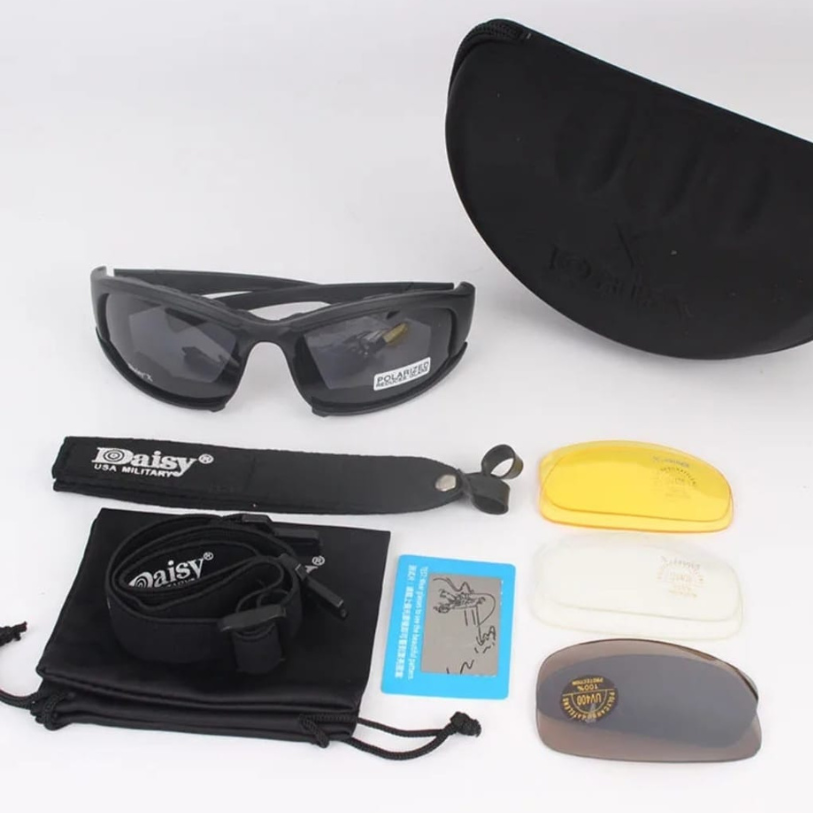 Lunettes de tir et de randonnée pour homme, modèle Daisy Tactical, polarisées, avec 4 verres et boîte d'origine.